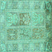 Square Machine Washable Persian Turquoise Traditional Area Rugs, wshtr983turq