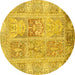 Round Persian Yellow Traditional Rug, tr983yw