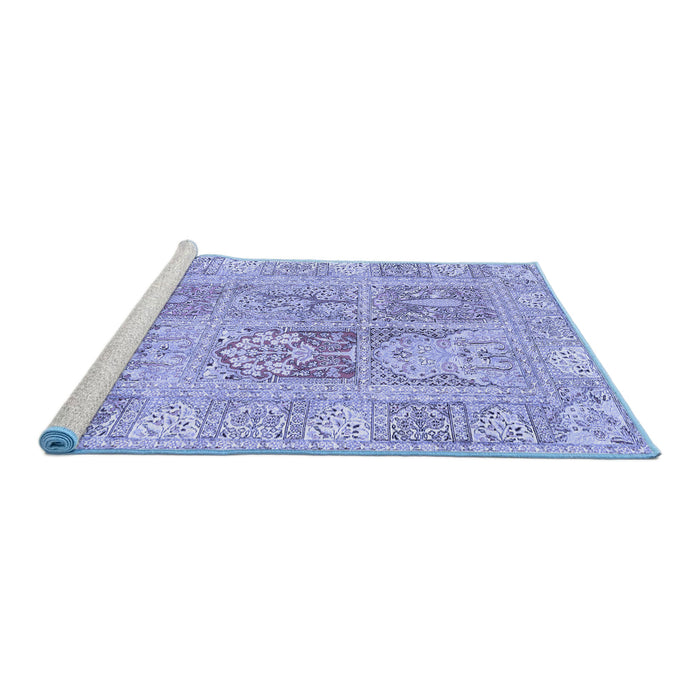 Sideview of Machine Washable Persian Blue Traditional Rug, wshtr983blu