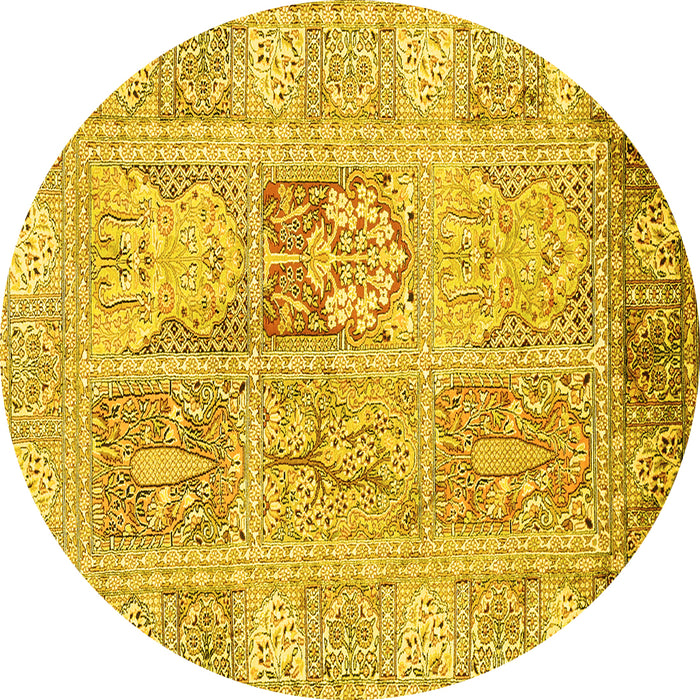 Round Machine Washable Persian Yellow Traditional Rug, wshtr983yw