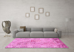 Machine Washable Persian Pink Traditional Rug in a Living Room, wshtr983pnk
