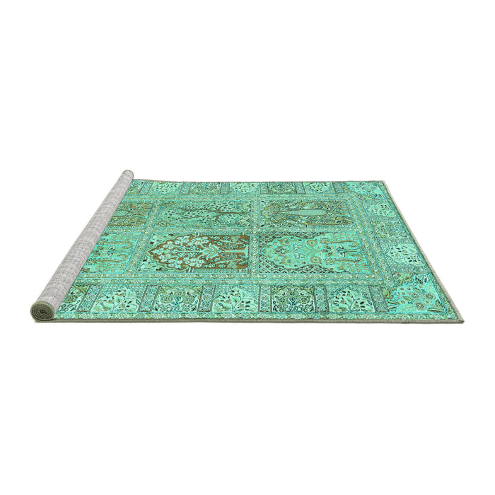 Sideview of Machine Washable Persian Turquoise Traditional Area Rugs, wshtr983turq