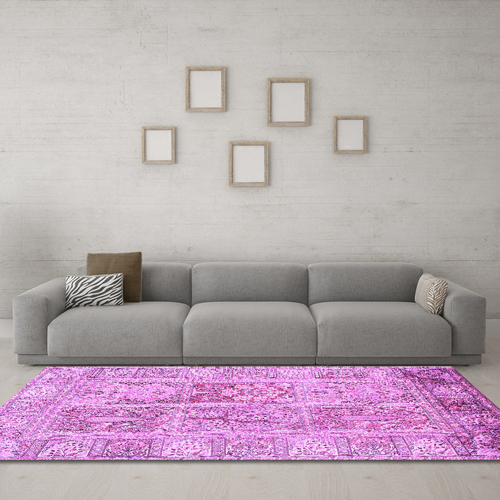 Machine Washable Persian Purple Traditional Area Rugs in a Living Room, wshtr983pur