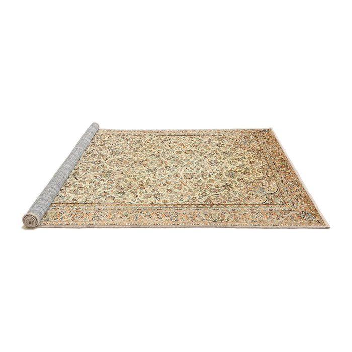 Sideview of Machine Washable Traditional Khaki Gold Rug, wshtr984