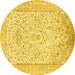 Round Machine Washable Persian Yellow Traditional Rug, wshtr984yw