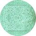 Round Persian Turquoise Traditional Rug, tr984turq