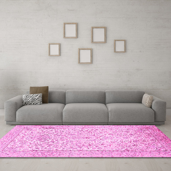 Machine Washable Persian Pink Traditional Rug in a Living Room, wshtr984pnk