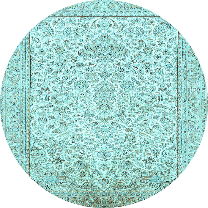 Round Machine Washable Persian Light Blue Traditional Rug, wshtr984lblu