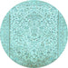 Round Machine Washable Persian Light Blue Traditional Rug, wshtr984lblu