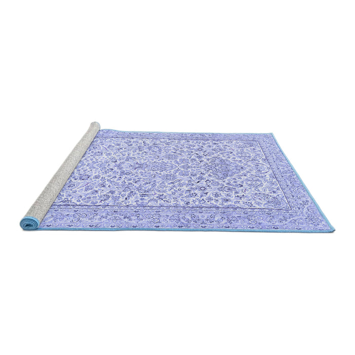 Sideview of Machine Washable Persian Blue Traditional Rug, wshtr984blu