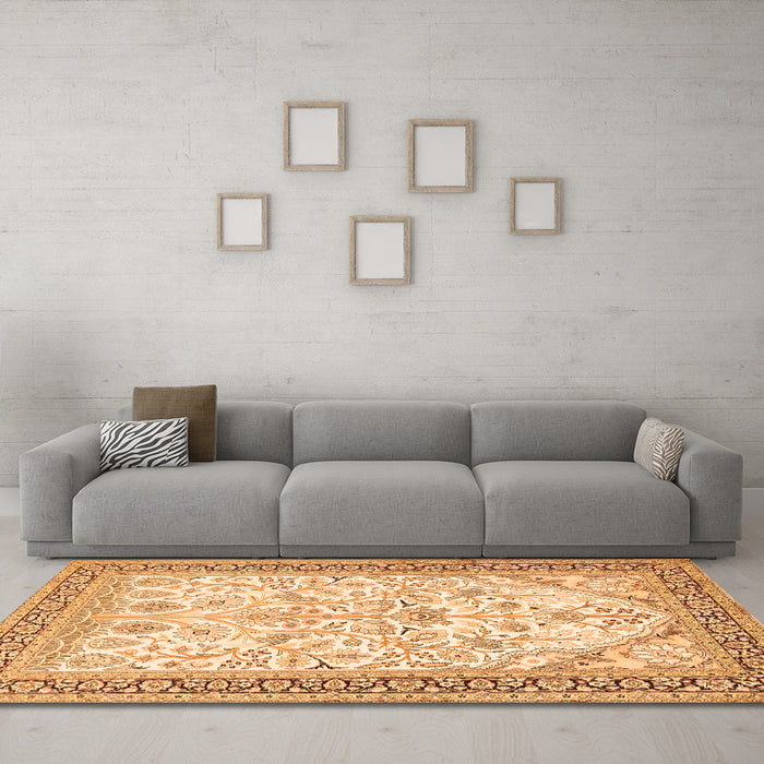 Machine Washable Persian Orange Traditional Area Rugs in a Living Room, wshtr985org