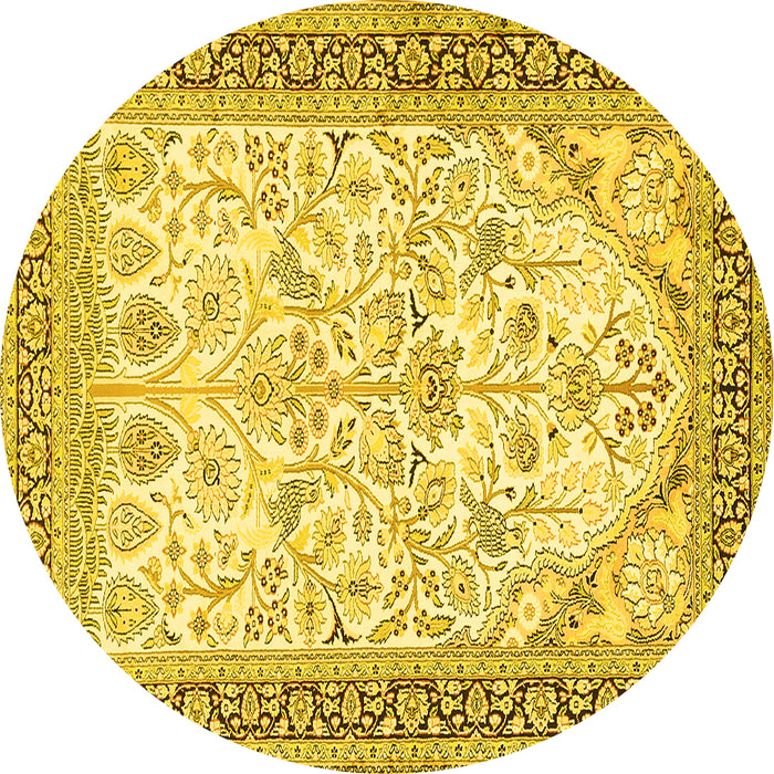 Round Machine Washable Persian Yellow Traditional Rug, wshtr985yw