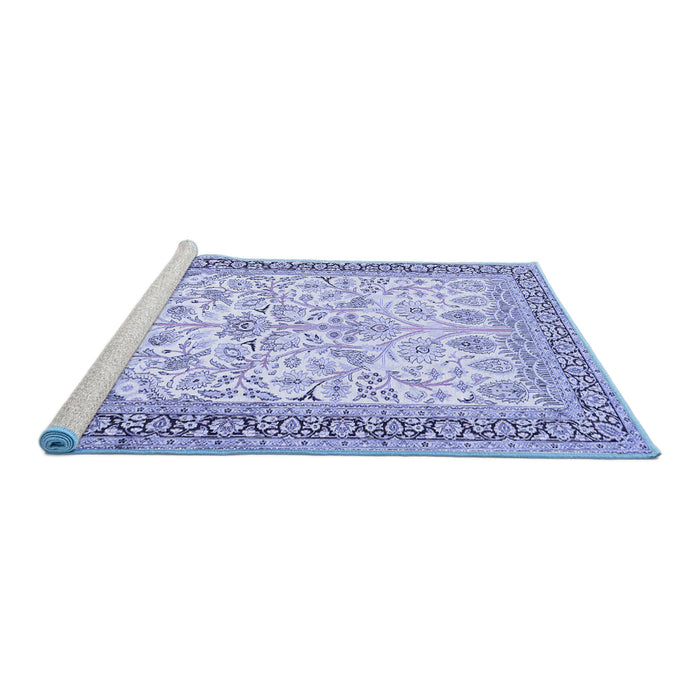 Sideview of Machine Washable Persian Blue Traditional Rug, wshtr985blu