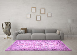 Machine Washable Persian Purple Traditional Area Rugs in a Living Room, wshtr985pur