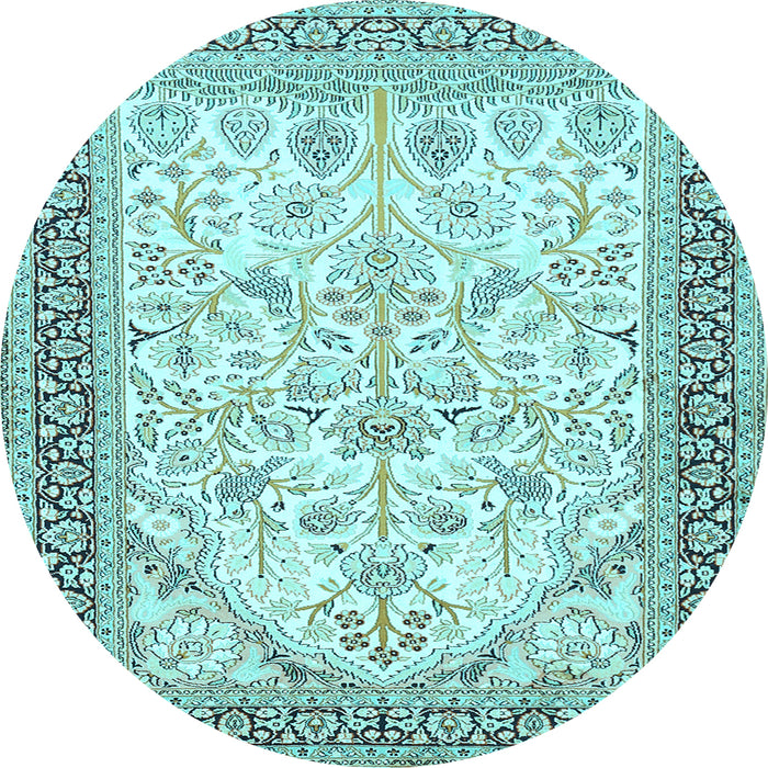 Round Machine Washable Persian Light Blue Traditional Rug, wshtr985lblu
