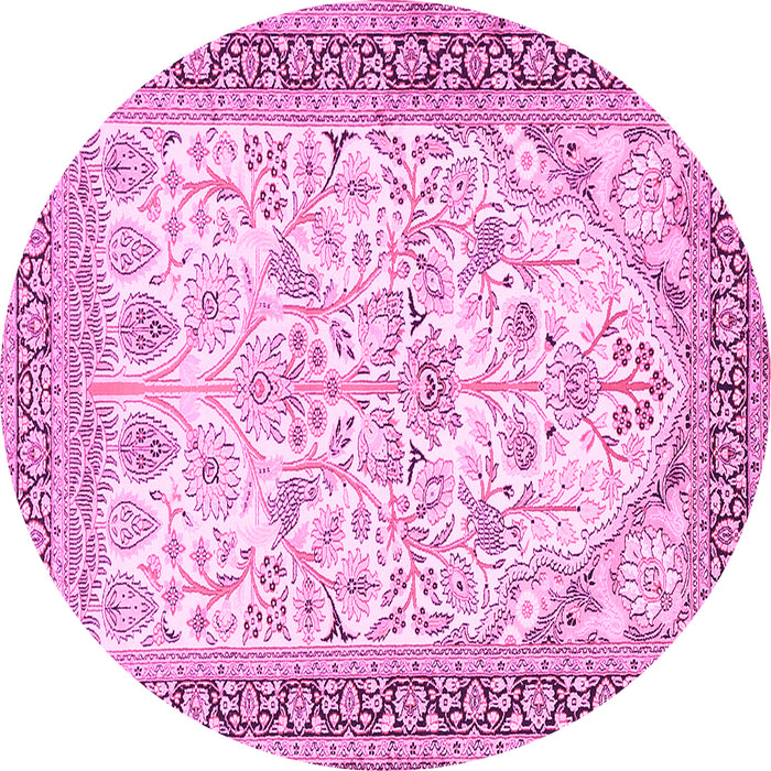 Round Machine Washable Persian Pink Traditional Rug, wshtr985pnk