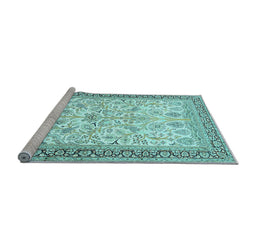 Sideview of Machine Washable Persian Light Blue Traditional Rug, wshtr985lblu