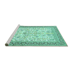 Sideview of Machine Washable Persian Turquoise Traditional Area Rugs, wshtr985turq