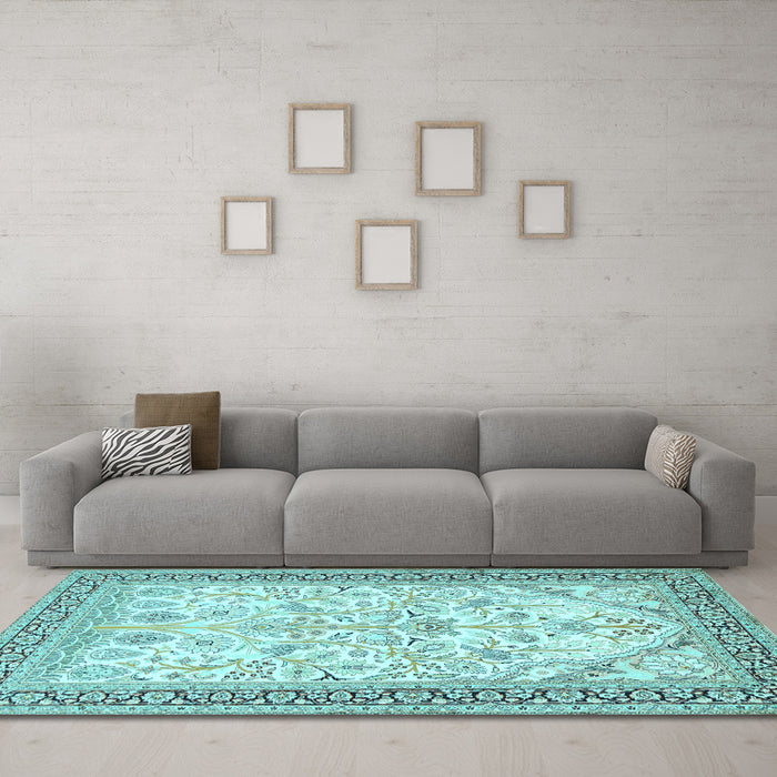 Machine Washable Persian Light Blue Traditional Rug in a Living Room, wshtr985lblu