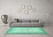 Machine Washable Persian Turquoise Traditional Area Rugs in a Living Room,, wshtr985turq