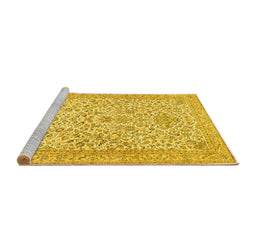 Sideview of Machine Washable Persian Yellow Traditional Rug, wshtr986yw