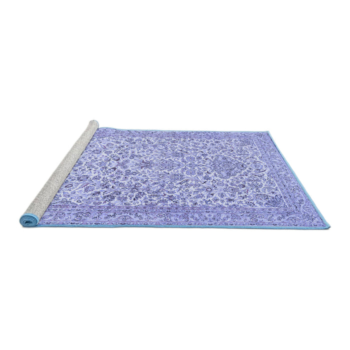 Sideview of Machine Washable Persian Blue Traditional Rug, wshtr986blu