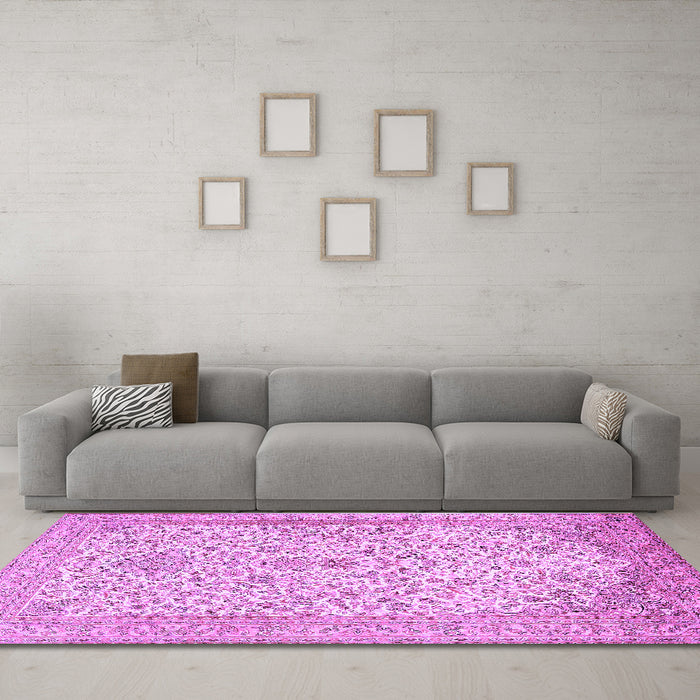 Machine Washable Persian Purple Traditional Area Rugs in a Living Room, wshtr986pur