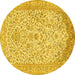 Round Machine Washable Persian Yellow Traditional Rug, wshtr986yw