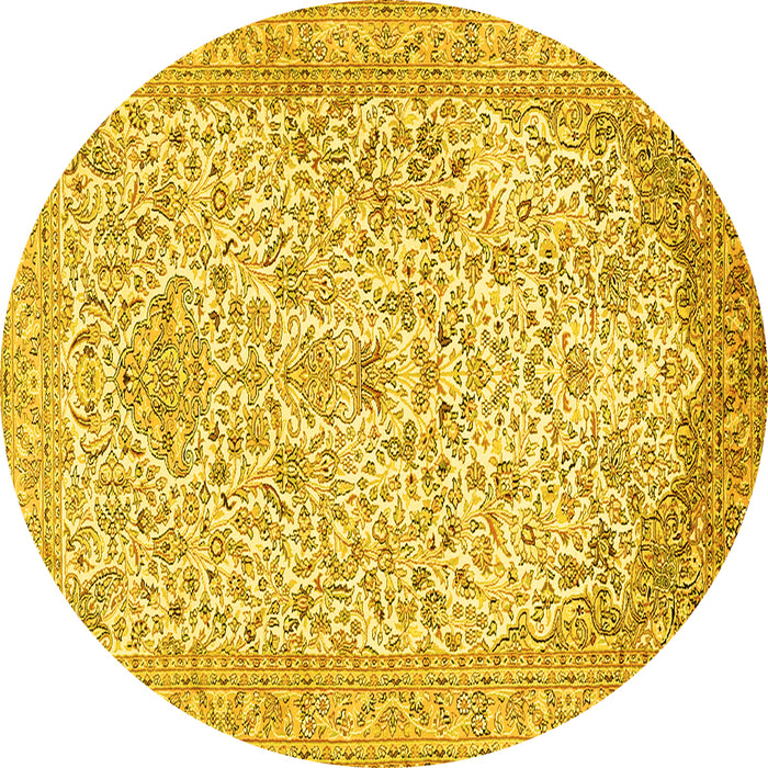 Round Persian Yellow Traditional Rug, tr986yw