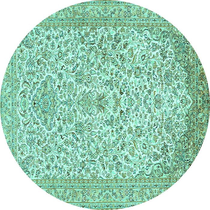 Round Machine Washable Persian Turquoise Traditional Area Rugs, wshtr986turq