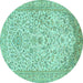 Round Machine Washable Persian Turquoise Traditional Area Rugs, wshtr986turq