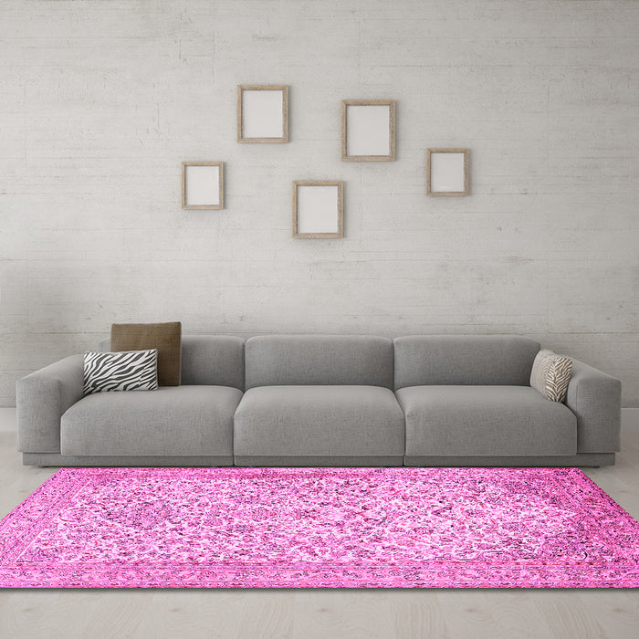 Machine Washable Persian Pink Traditional Rug in a Living Room, wshtr986pnk