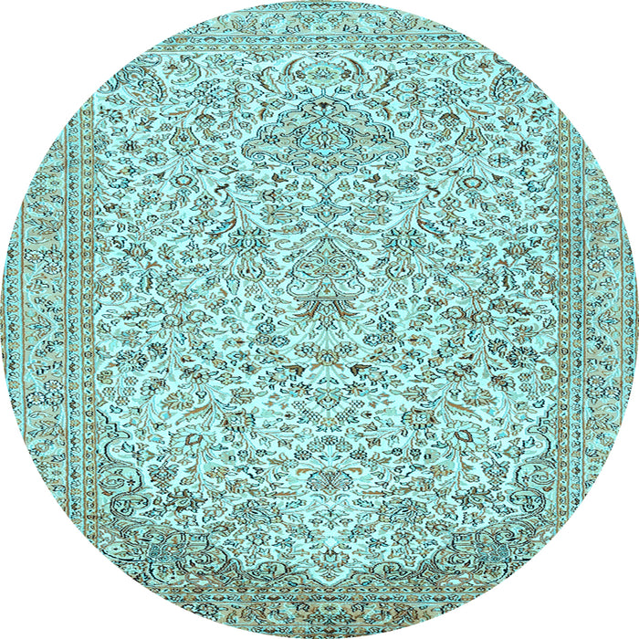 Round Machine Washable Persian Light Blue Traditional Rug, wshtr986lblu