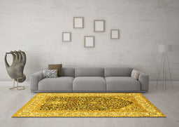 Machine Washable Animal Yellow Traditional Rug in a Living Room, wshtr987yw