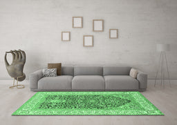 Machine Washable Animal Emerald Green Traditional Area Rugs in a Living Room,, wshtr987emgrn