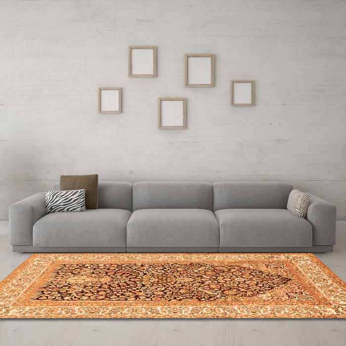Machine Washable Animal Orange Traditional Area Rugs in a Living Room, wshtr987org