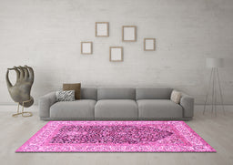 Machine Washable Animal Pink Traditional Rug in a Living Room, wshtr987pnk