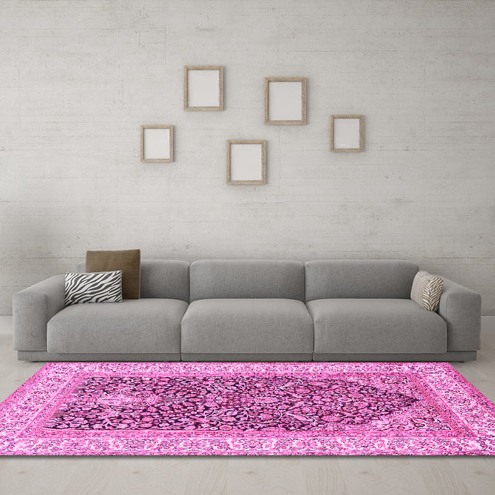 Machine Washable Animal Pink Traditional Rug in a Living Room, wshtr987pnk