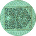 Round Animal Turquoise Traditional Rug, tr987turq