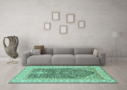 Machine Washable Animal Turquoise Traditional Area Rugs in a Living Room,, wshtr987turq