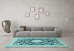 Machine Washable Medallion Light Blue Traditional Rug in a Living Room, wshtr988lblu
