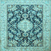 Square Machine Washable Medallion Light Blue Traditional Rug, wshtr988lblu