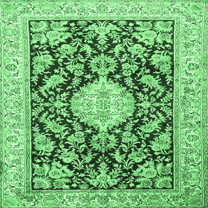 Square Machine Washable Medallion Emerald Green Traditional Area Rugs, wshtr988emgrn
