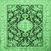 Square Machine Washable Medallion Emerald Green Traditional Area Rugs, wshtr988emgrn
