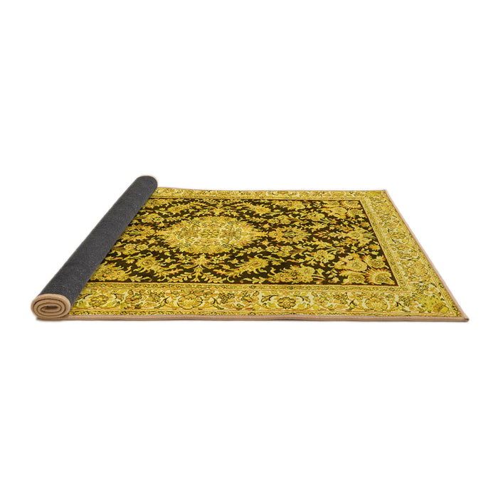 Sideview of Medallion Yellow Traditional Rug, tr988yw