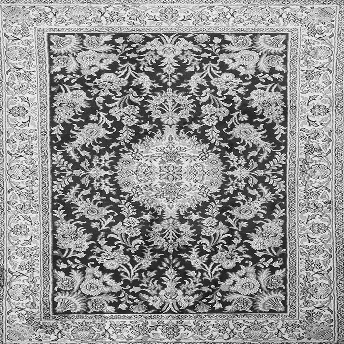 Round Machine Washable Medallion Gray Traditional Rug, wshtr988gry