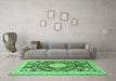 Machine Washable Medallion Emerald Green Traditional Area Rugs in a Living Room,, wshtr988emgrn