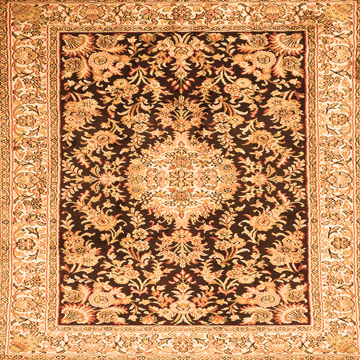 Round Machine Washable Medallion Orange Traditional Area Rugs, wshtr988org