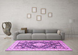 Machine Washable Medallion Purple Traditional Area Rugs in a Living Room, wshtr988pur