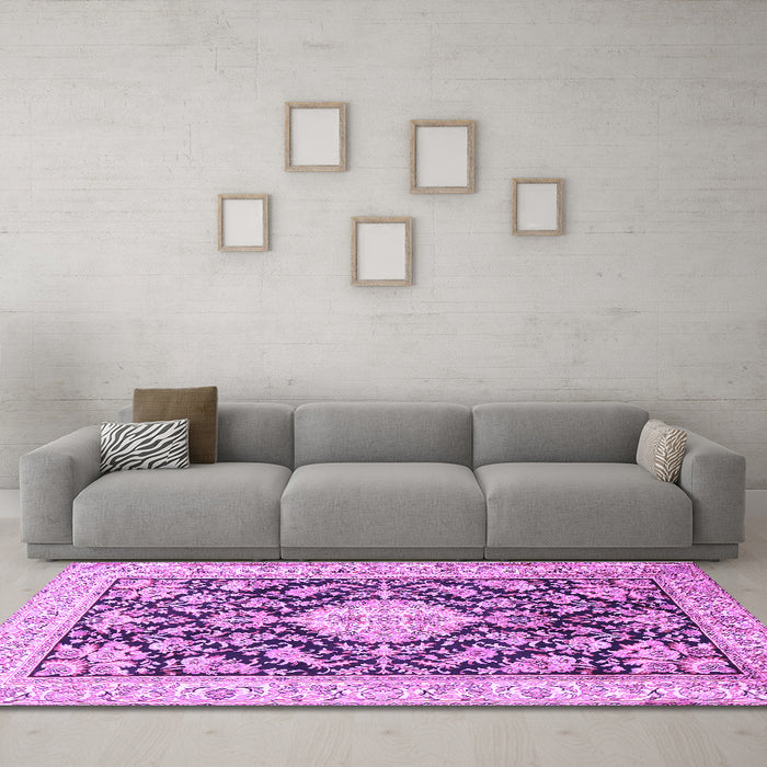 Machine Washable Medallion Purple Traditional Area Rugs in a Living Room, wshtr988pur